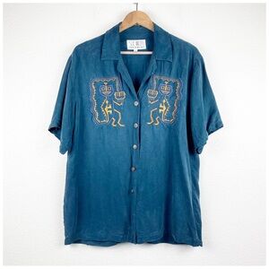 Sue Wong Studio Embroidered Silk Totem Button Down Size Medium